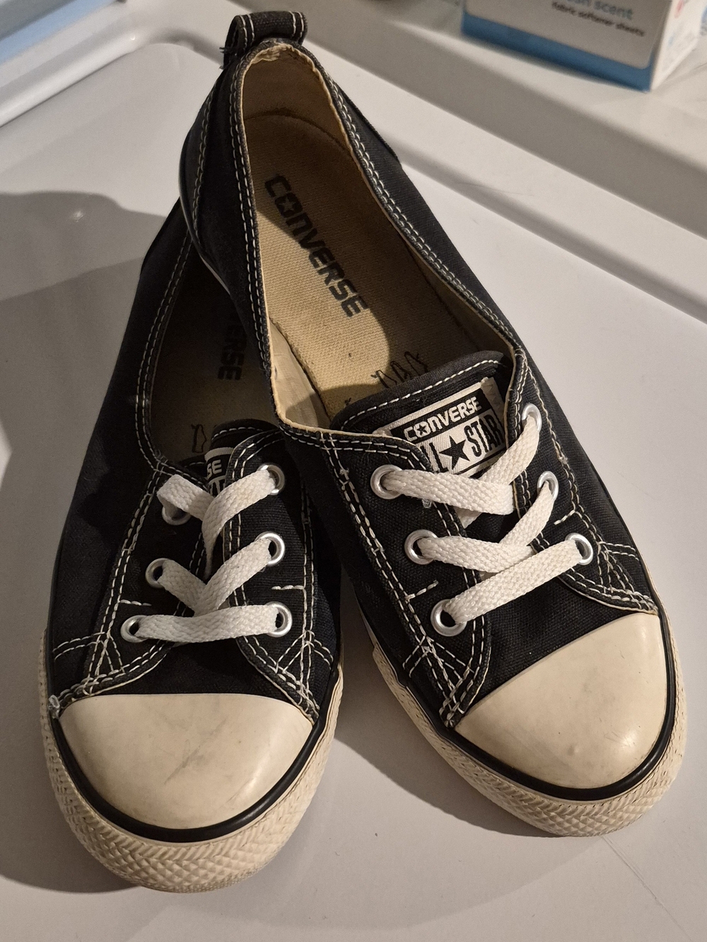 Womens Converse Black Canvas Slip-On Low Top Sneakers with White Accents